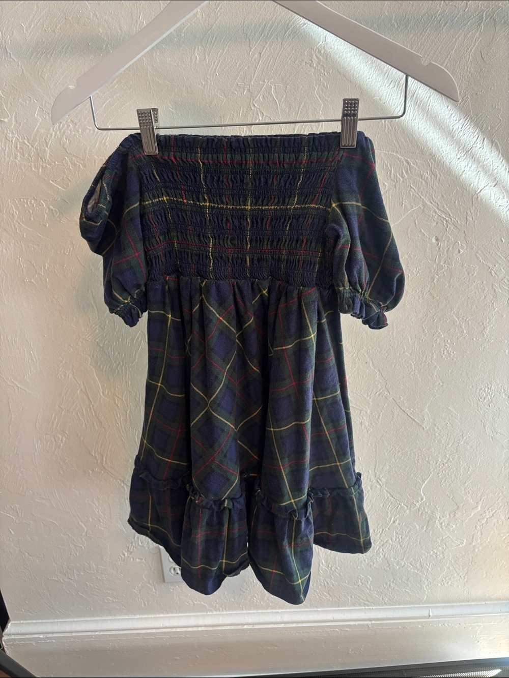 Polo by Ralph Lauren Navy Plaid Puff-Sleeve Smocked Dress